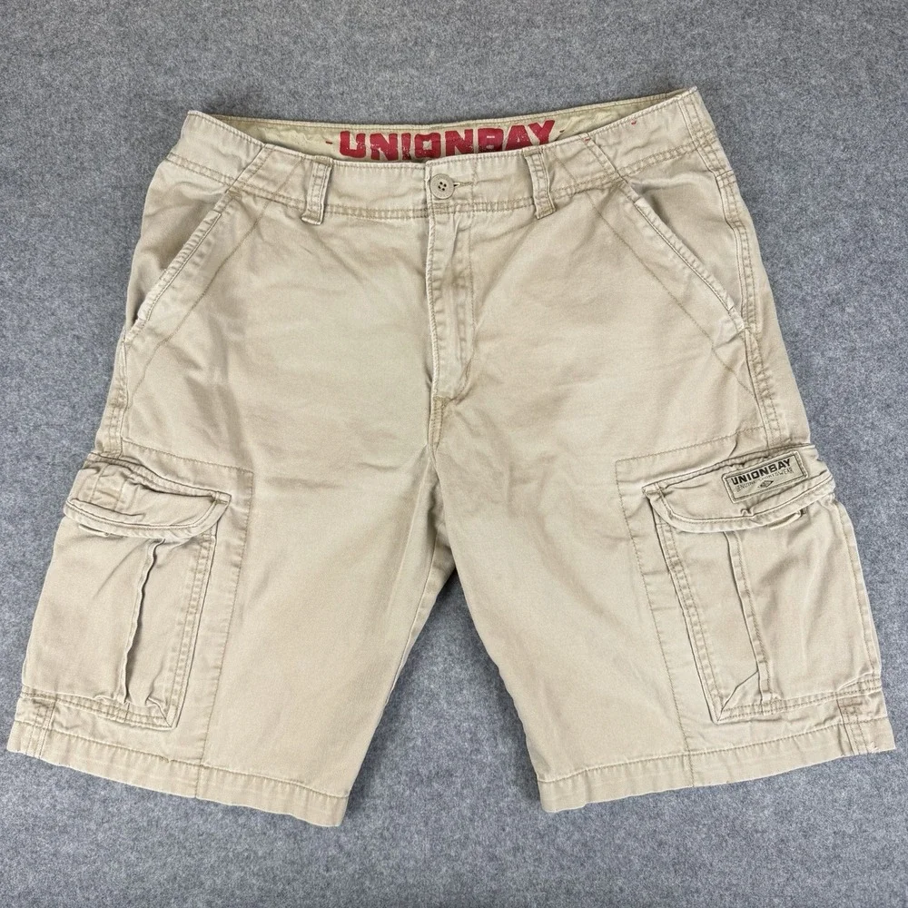 UNIONBAY Men's Cargo Shorts Size 34 Khaki Tan Cordova Cotton Twill Casual Hiking